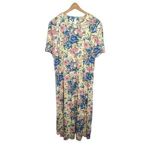 Vintage Bedford Fair T-Shirt Dress Floral Print Yellow and Blue 1X
